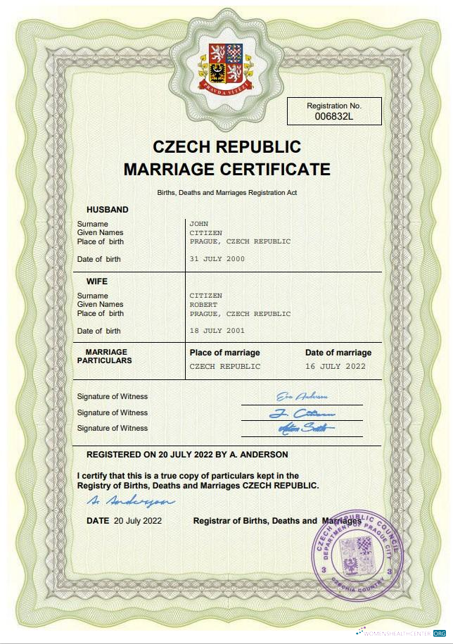 Download Czech Republic marriage certificate Word and PDF template Photoshop template